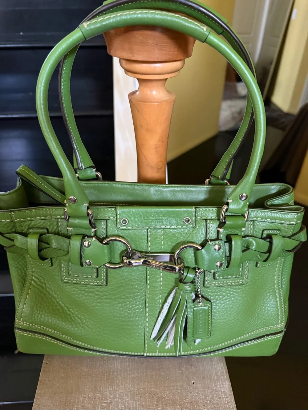 Coach Hampton Pebbled  Leather Shoulder Tote with Tassel and Horsebit